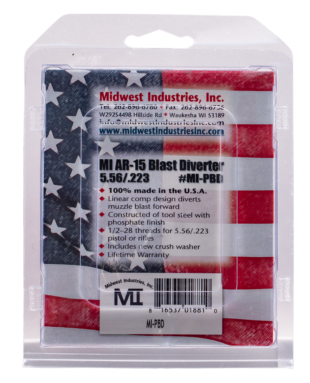 Midwest Industries MIPBD AR-15 223 Rem, 5.56x45mm NATO Blast Diverter 1/2-28 tpi Black Phosphate Steel — view 2