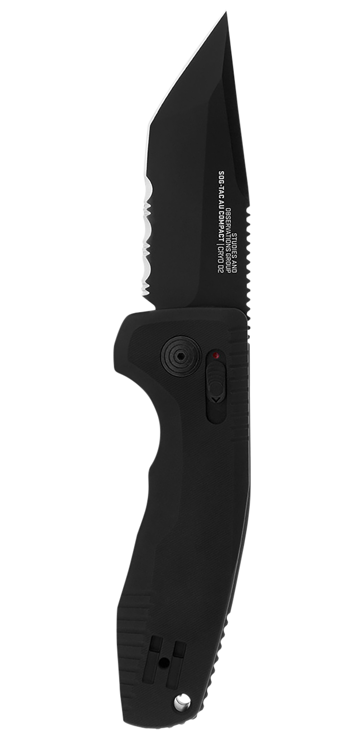 S.O.G SOG-TAC Auto Compact 2.94" Folding Tanto Part Serrated Black TiNi D2 Aluminum Handle — view 2
