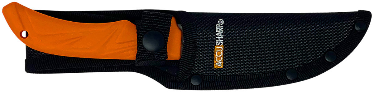 Accusharp AccuZip 4" Fixed Blade Skinning Knife Blaze Orange Rubber Handle — view 2