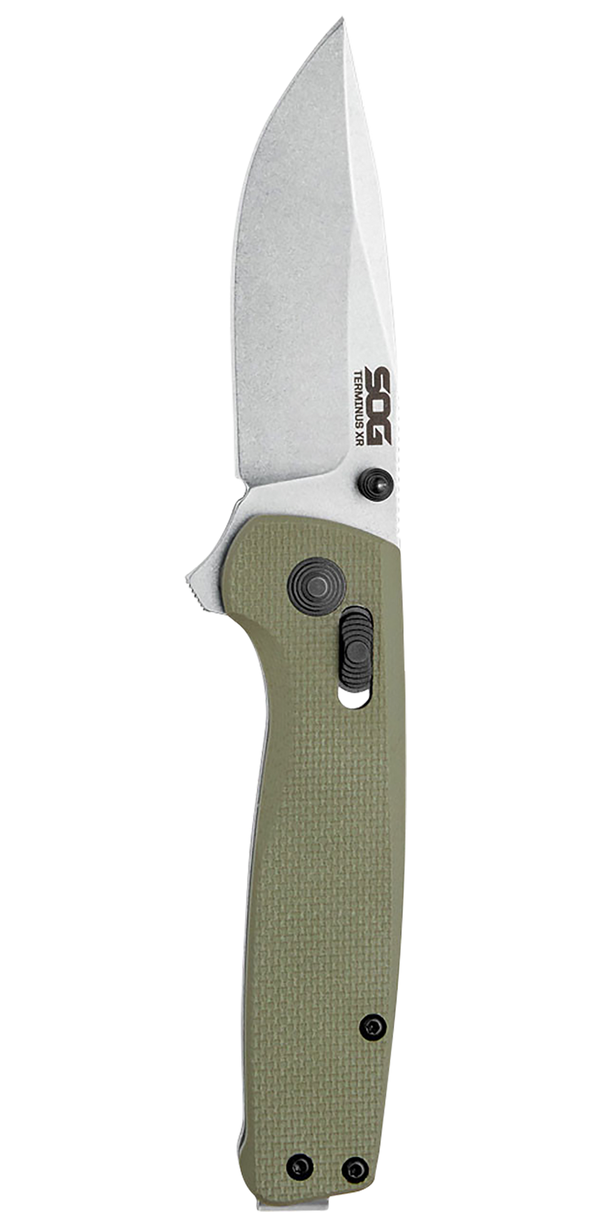 S.O.G Terminus XR 2.95" Folding Plain Clip Point D2 Steel Stonewashed Blade OD Green G10 Handle — view 2