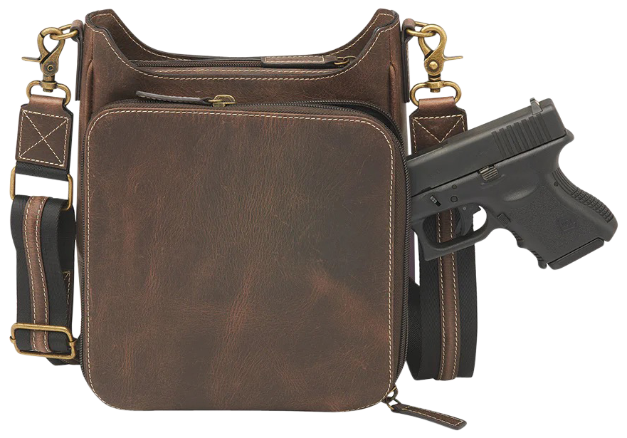 GTM Crossbody Mail Pouch Brown Leather Concealed Carry Bag - GTM-CZY/17 — view 2