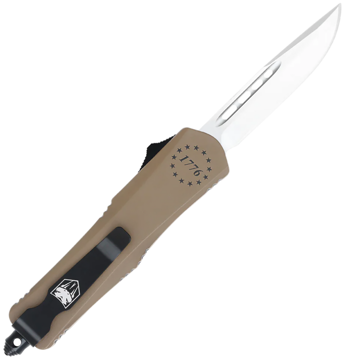 CobraTec Knives FS-3 We The People Small 2.75" OTF Drop Point Plain D2 Steel - Tan Aluminum — view 2