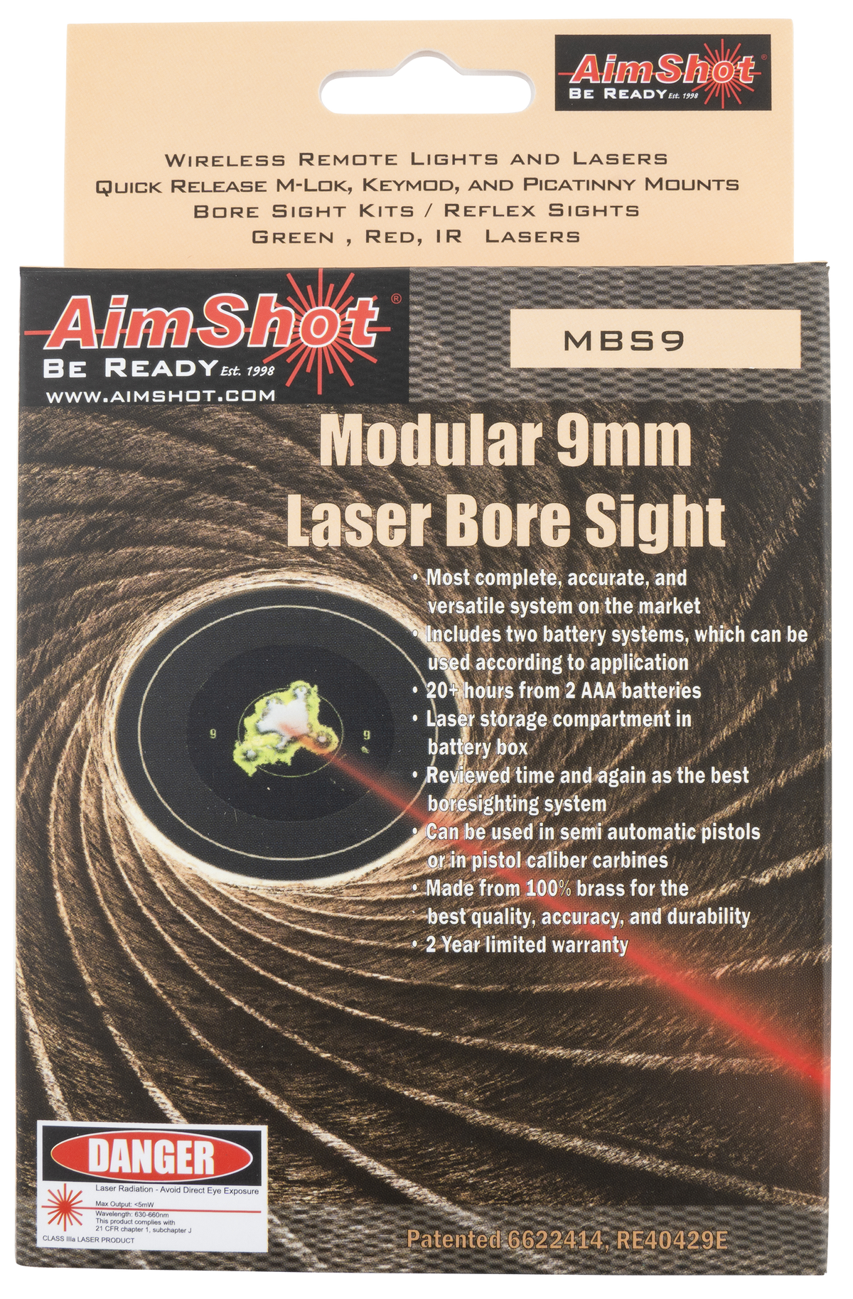 AimShot MBS9 Modular 9mm Luger Red 650nm Laser Bore Sight — view 2