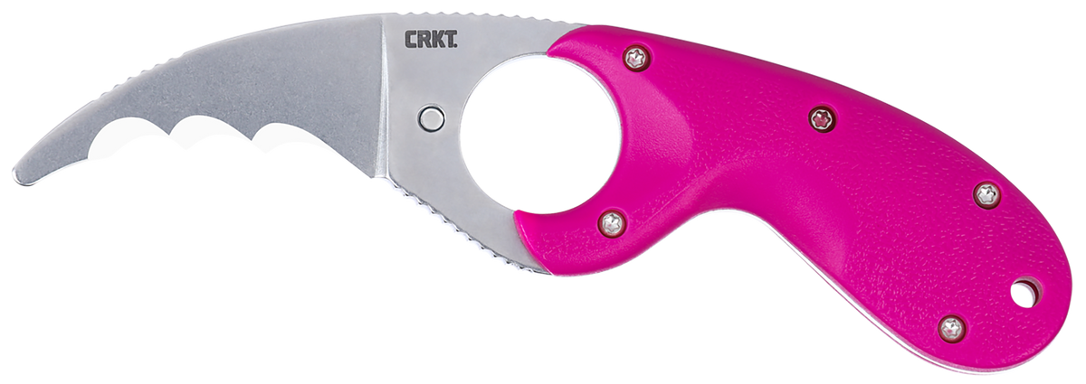 Columbia River Bear Claw 2.39" Fixed Hawkbill Serrated Powder Coated AUS-8A Pink Textured GRN — view 2