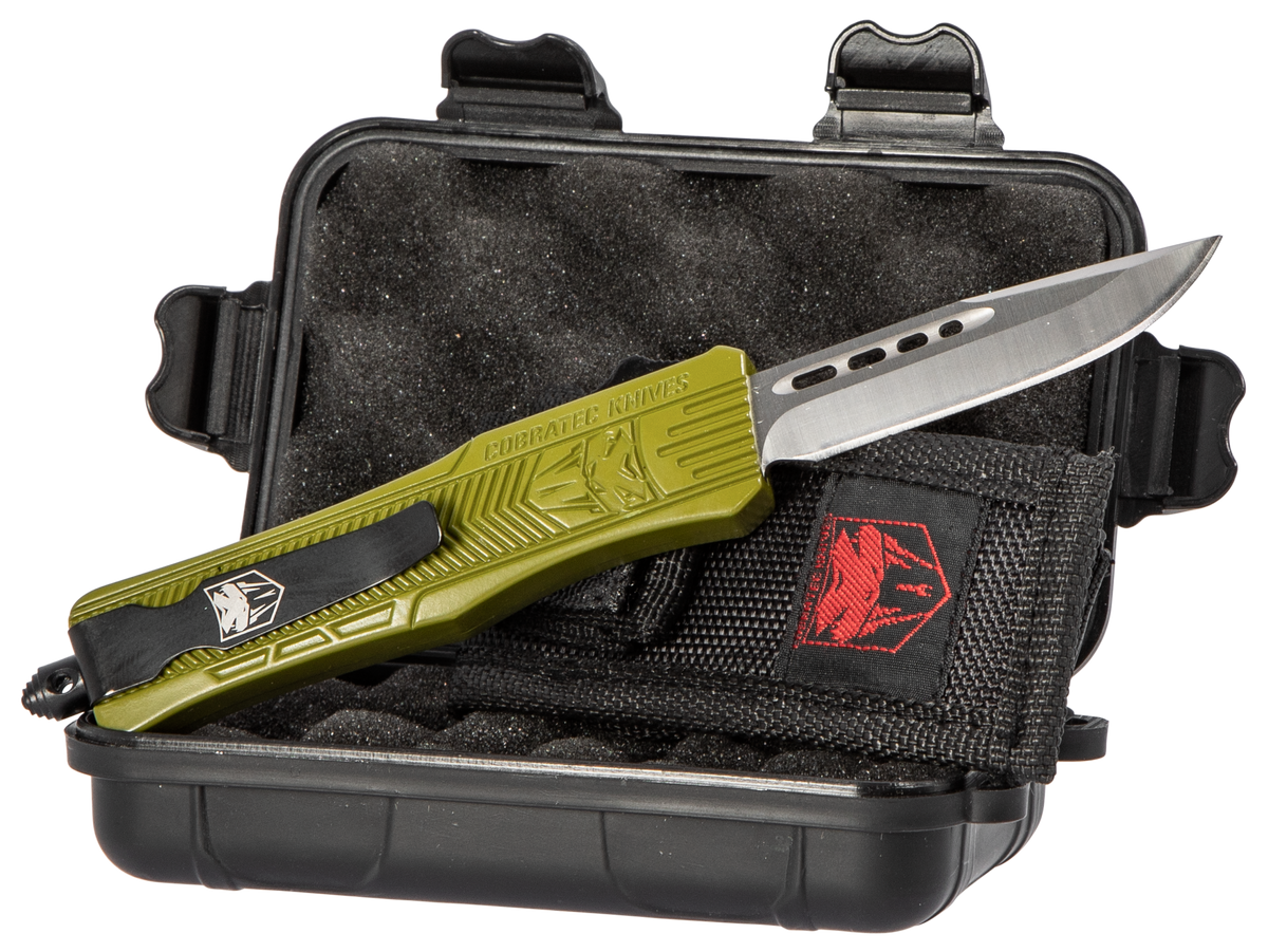 CobraTec Knives CTK-1 Small 2.75" OTF Drop Point Plain D2 Steel OD Green Aluminum Handle — view 2