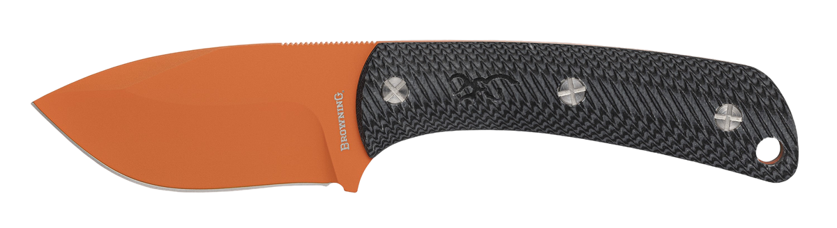 Browning Back Country Small 2.75" Fixed Deep Belly Skinner Plain D2 Steel - Blaze Orange Ceramic Black G10 — view 2