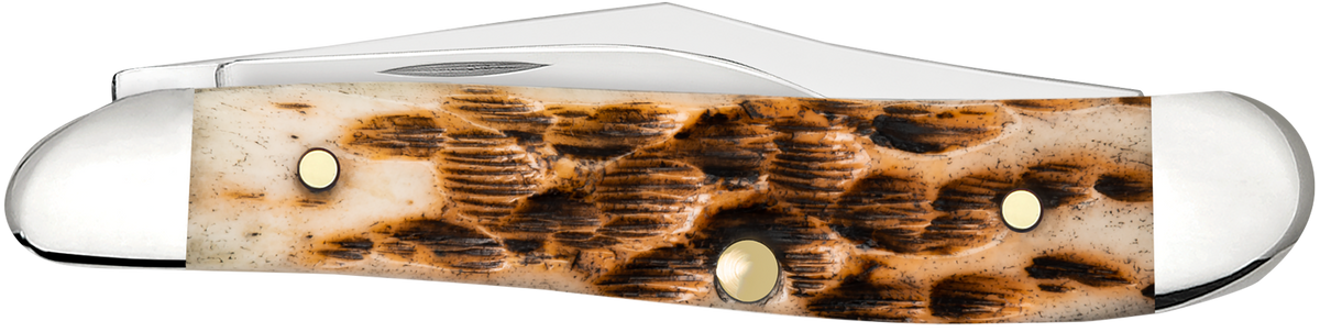 Case Peanut 2.10"/1.53" Folding Clip Point/Pen Plain Tru-Sharp SS Knife - Peach Seed Jigged Amber Bone Handle — view 2
