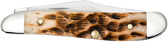 Case Peanut 2.10"/1.53" Folding Clip Point/Pen Plain Tru-Sharp SS Knife - Peach Seed Jigged Amber Bone Handle — view 2