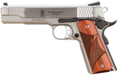 Smith & Wesson 1911 E-Series 45 ACP 5" 8+1 SAO Pistol - Satin Stainless Serrated Slide & Frame w/Laminate Wood Grips — view 2