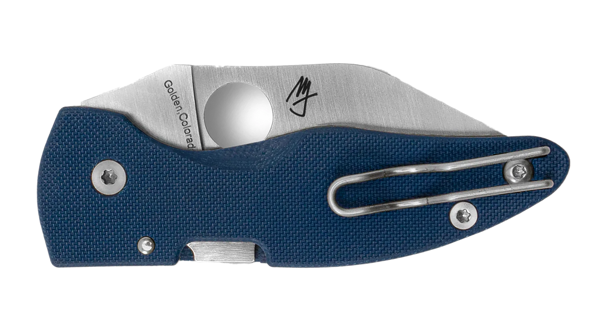 Spyderco MicroJimbo 2.45" Folding Wharncliffe Plain Edge Satin CPM SPY27 Cobalt Blue G-10 — view 2