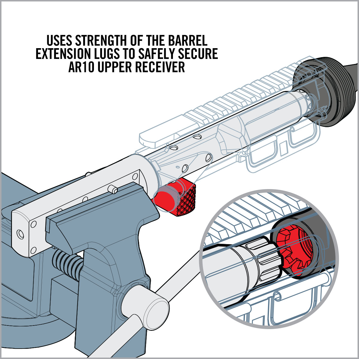 Real Avid Lug-Lok Upper Vise Block for AR-10 - 7075-T6 Aluminum w/ Stainless Steel Pins — view 2