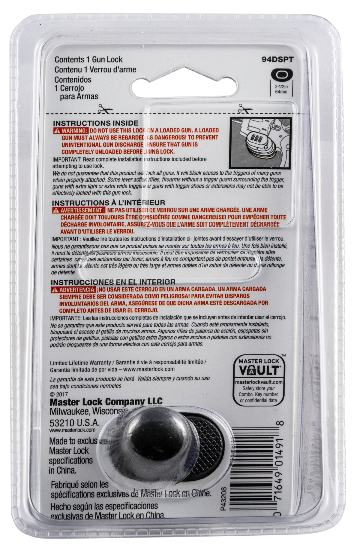 Master Lock 94DSPT Trigger Guard Lock Resettable Combination Gray Steel/Zinc — view 2
