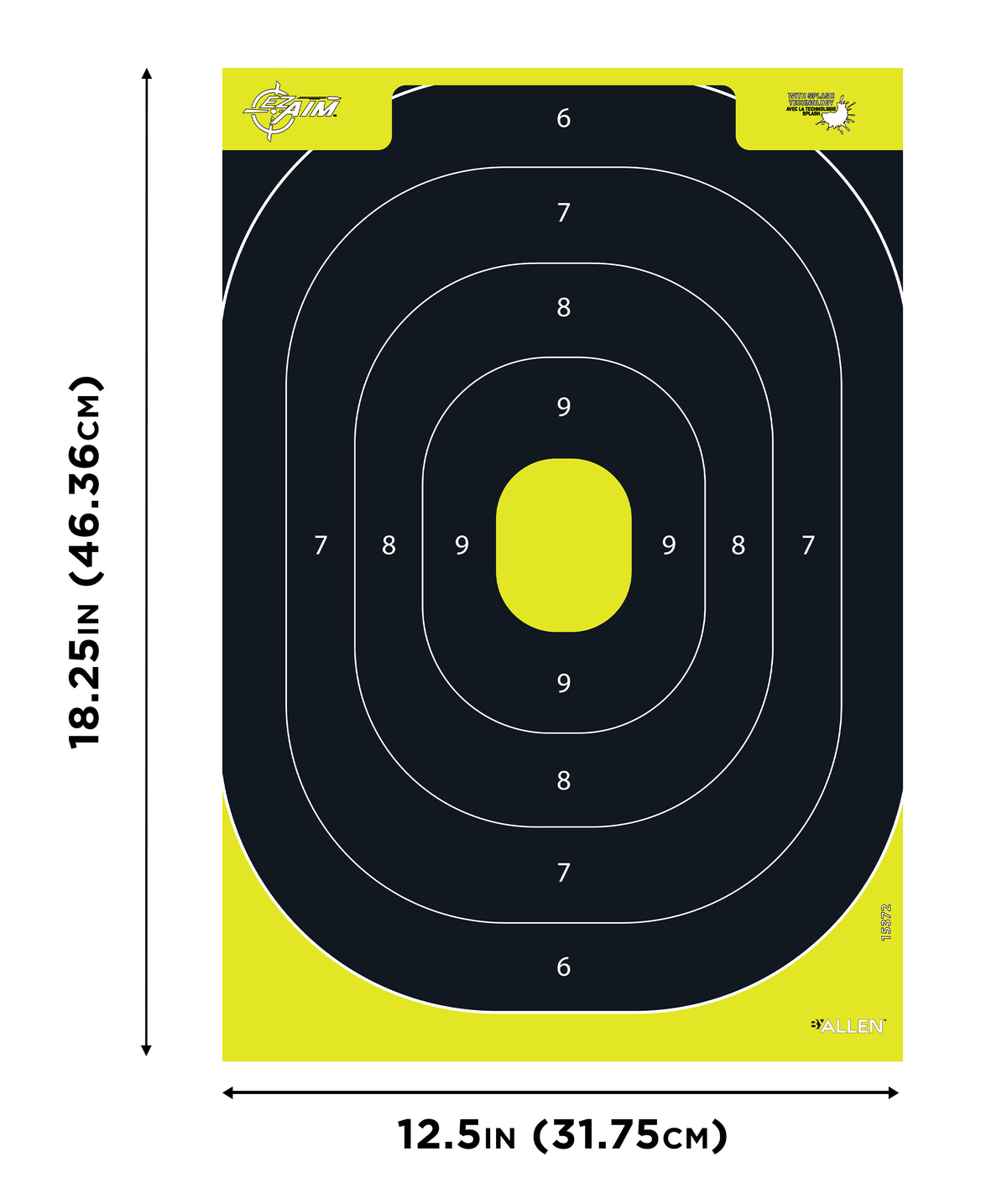 EZ-Aim Splash Reactive IPSC Silhouette Paper Hanging Target 12.5" x 18.25" Chartreuse/Black - 30 Pack — view 2