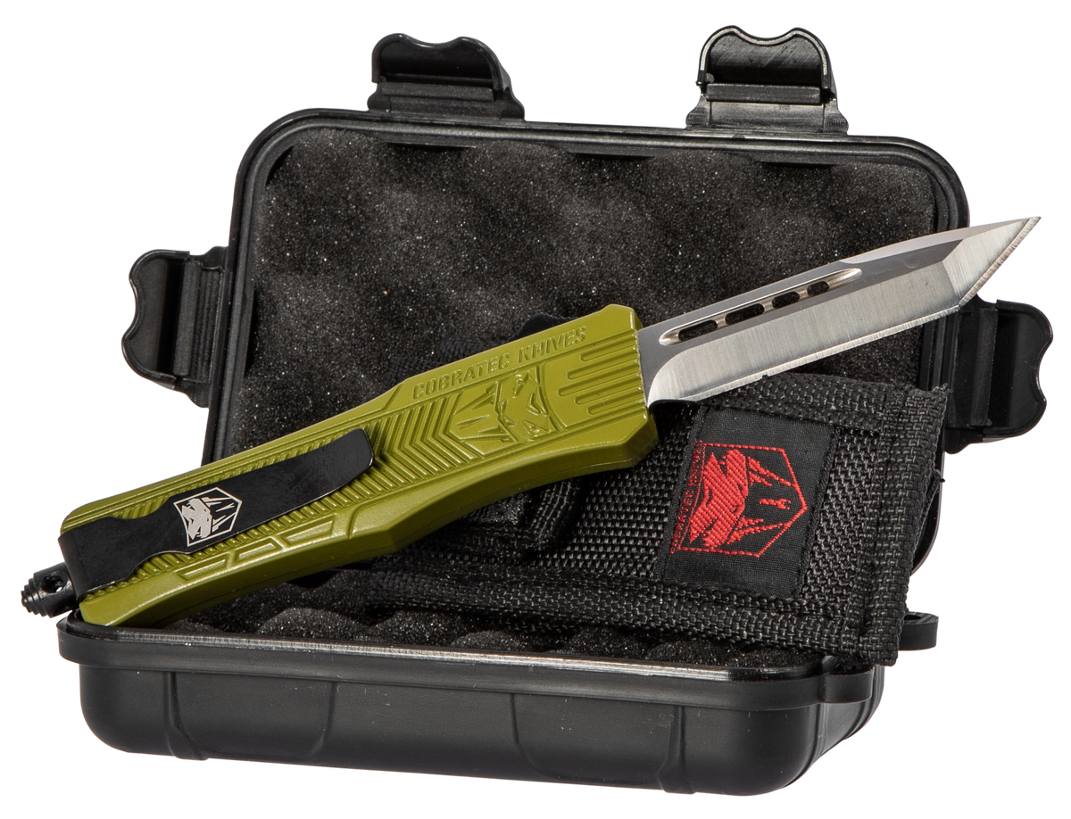 CobraTec Knives CTK-1 Small 2.75" OTF Tanto Plain D2 Steel OD Green Aluminum Handle — view 2