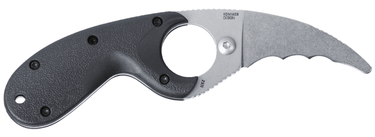Columbia River Bear Claw 2.39" Fixed Hawkbill Veff Serrated Stonewashed AUS-8A SS Blade Black GRN Handle — view 2