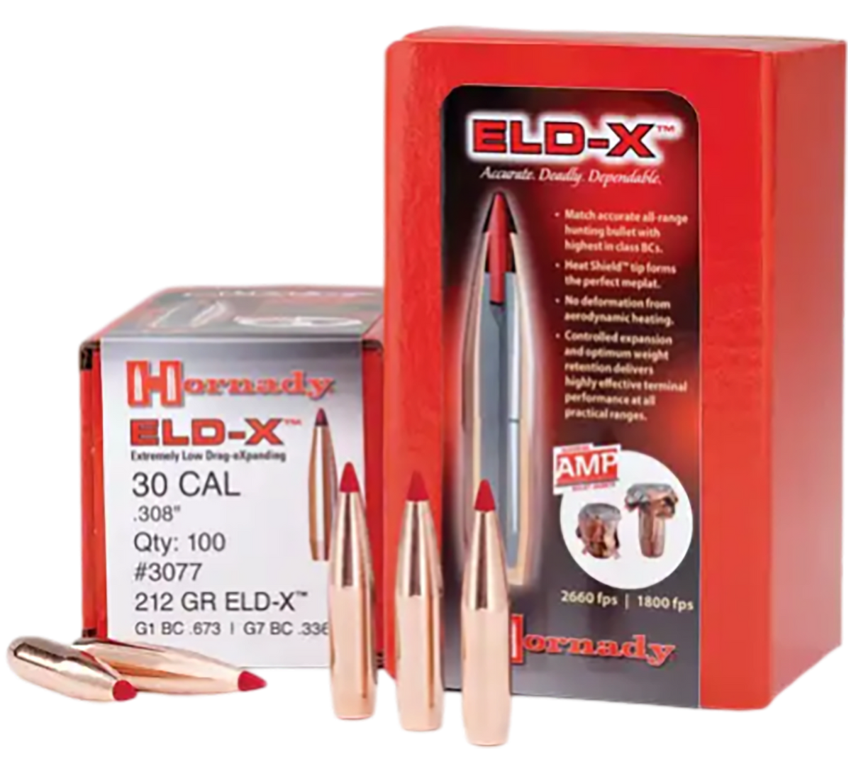 Hornady ELD-X 30 Cal .308 212gr Polymer Tip Boat Tail Reloading Bullets - 100/Box — view 2