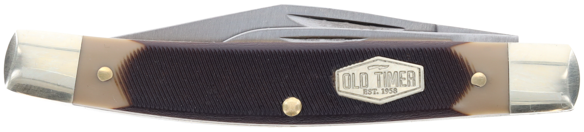 Old Timer Middleman Jack 2.50" Clip/Sheepsfoot Plain Stainless Steel Black/Tan Sawcut Bone Handle — view 2