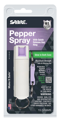 Sabre HC14GL02 Red Pepper Spray 0.54 oz 10 ft 25 Bursts White - Glow-in-Dark w/Quick Release — view 2