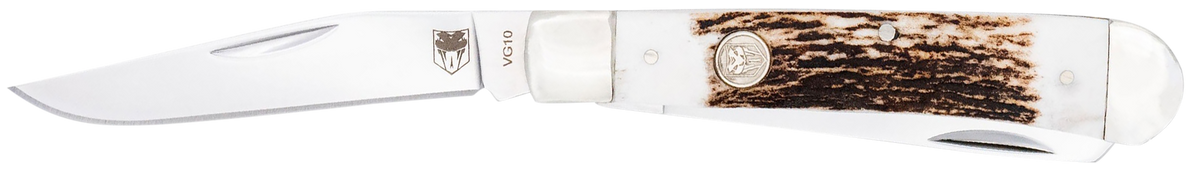 CobraTec Knives Trapper Folding 2.88" Clip Point / 2.94" Spey VG-10 SS Stag Bone — view 2