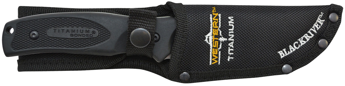 Camillus Western Black River 3.75" Fixed Drop Point 420 Steel Titanium Bonded Black Rubber Handle — view 2