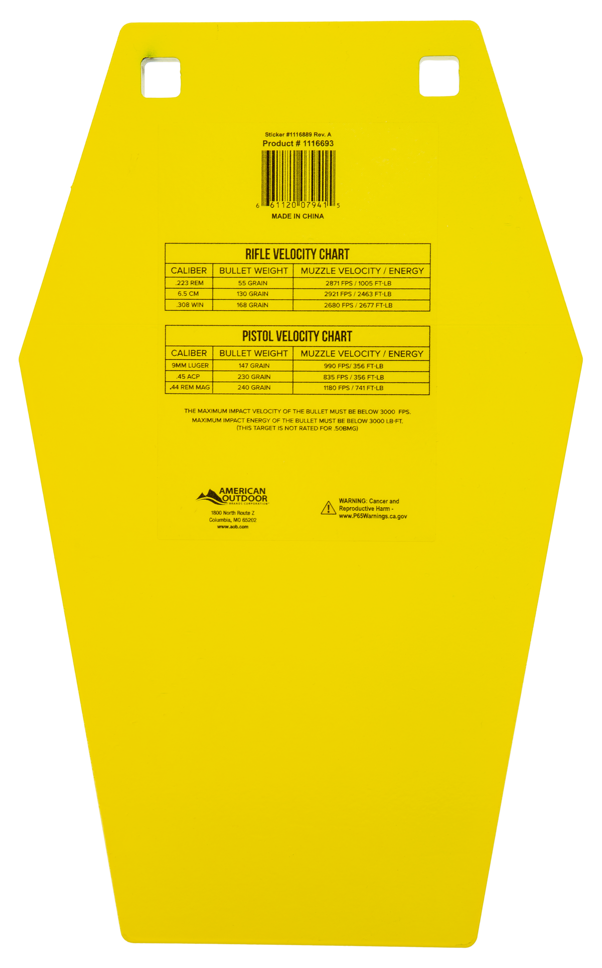 Caldwell 10" Coffin AR500 Steel Hanging Target - Yellow Powder Coat — view 2