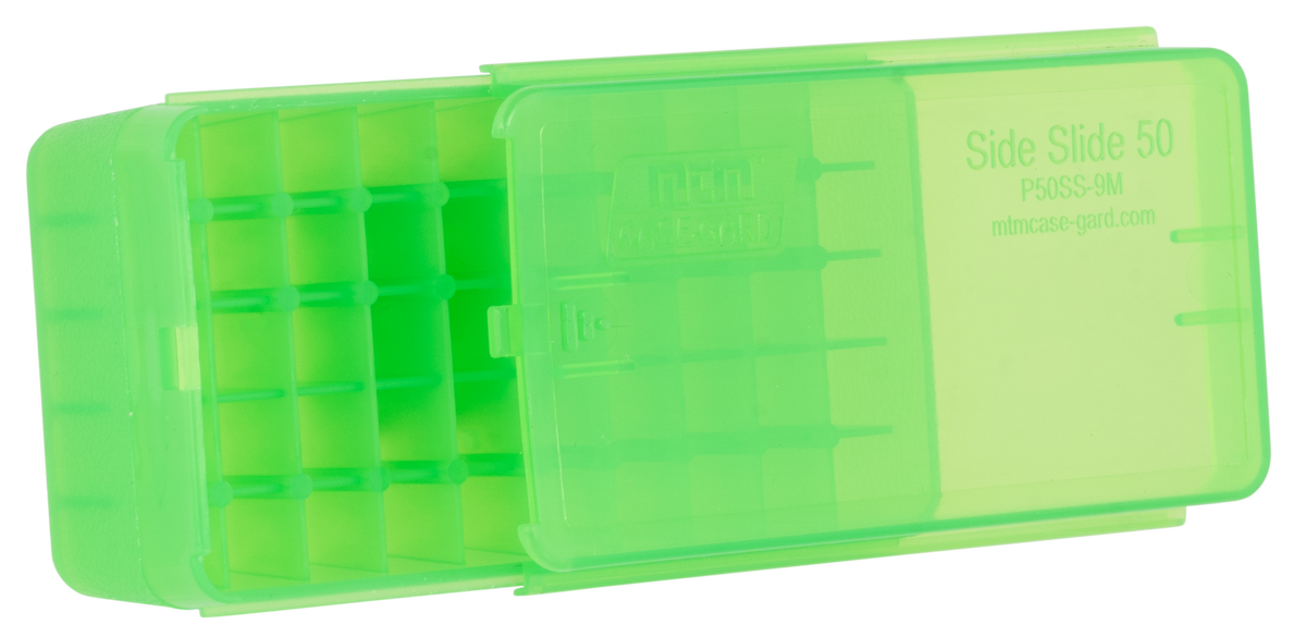 MTM Case-Gard P50SS9M16 Side-Slide Ammo Box 50rd Clear Green — view 2
