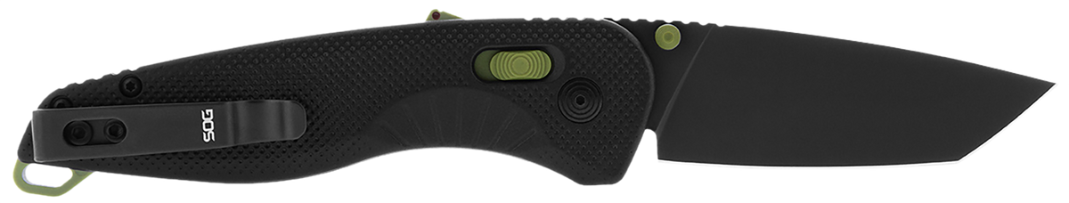 S.O.G Aegis AT 3.13" Folding Plain Drop Point Cryo D2 Steel Black TiNi Black w/Moss Accents GRN Handle — view 2