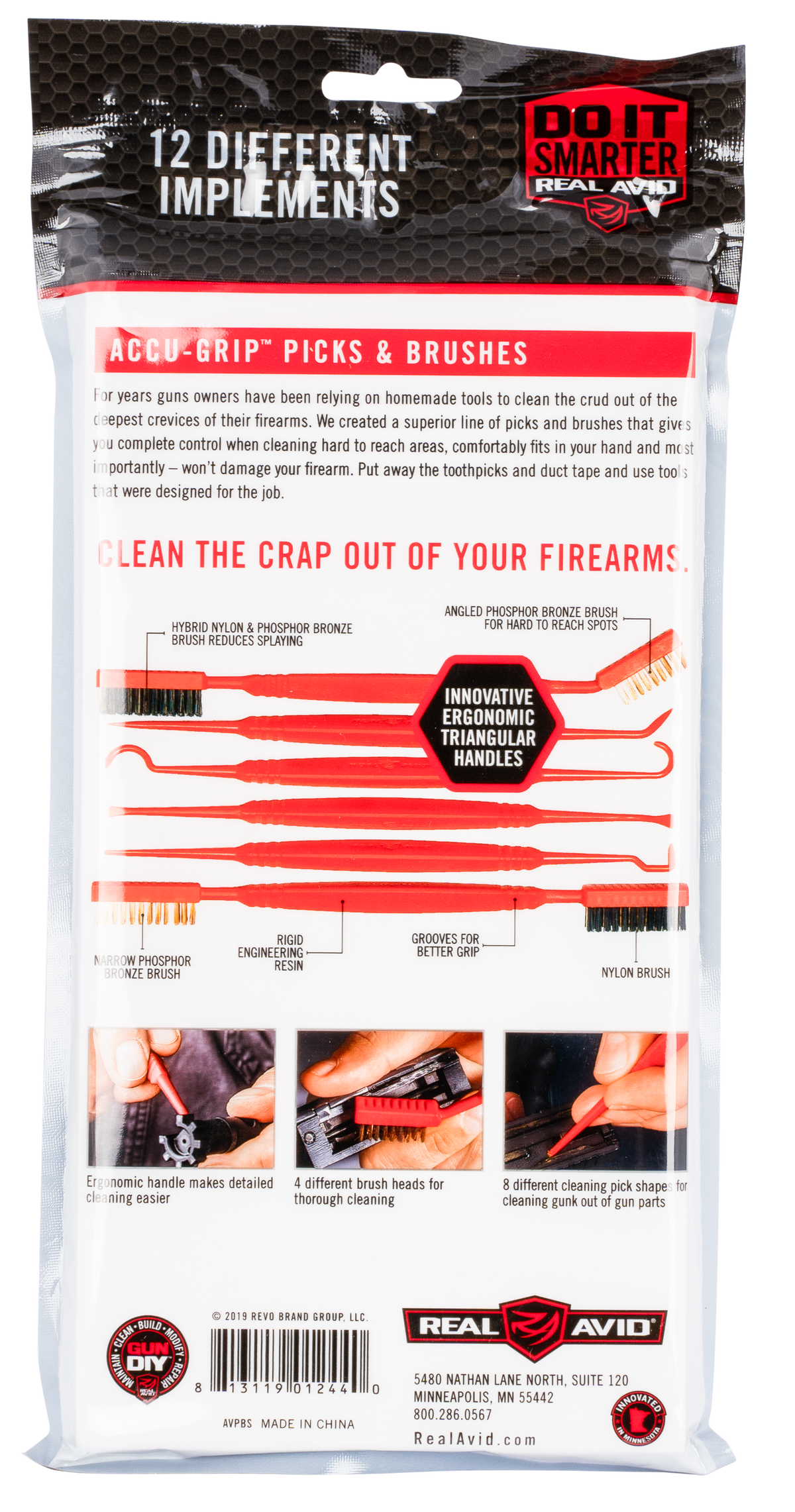 Real Avid Accu-Grip Picks & Brushes Rifle/Shotgun Plastic 8-8.25" 6 Per Pkg — view 2