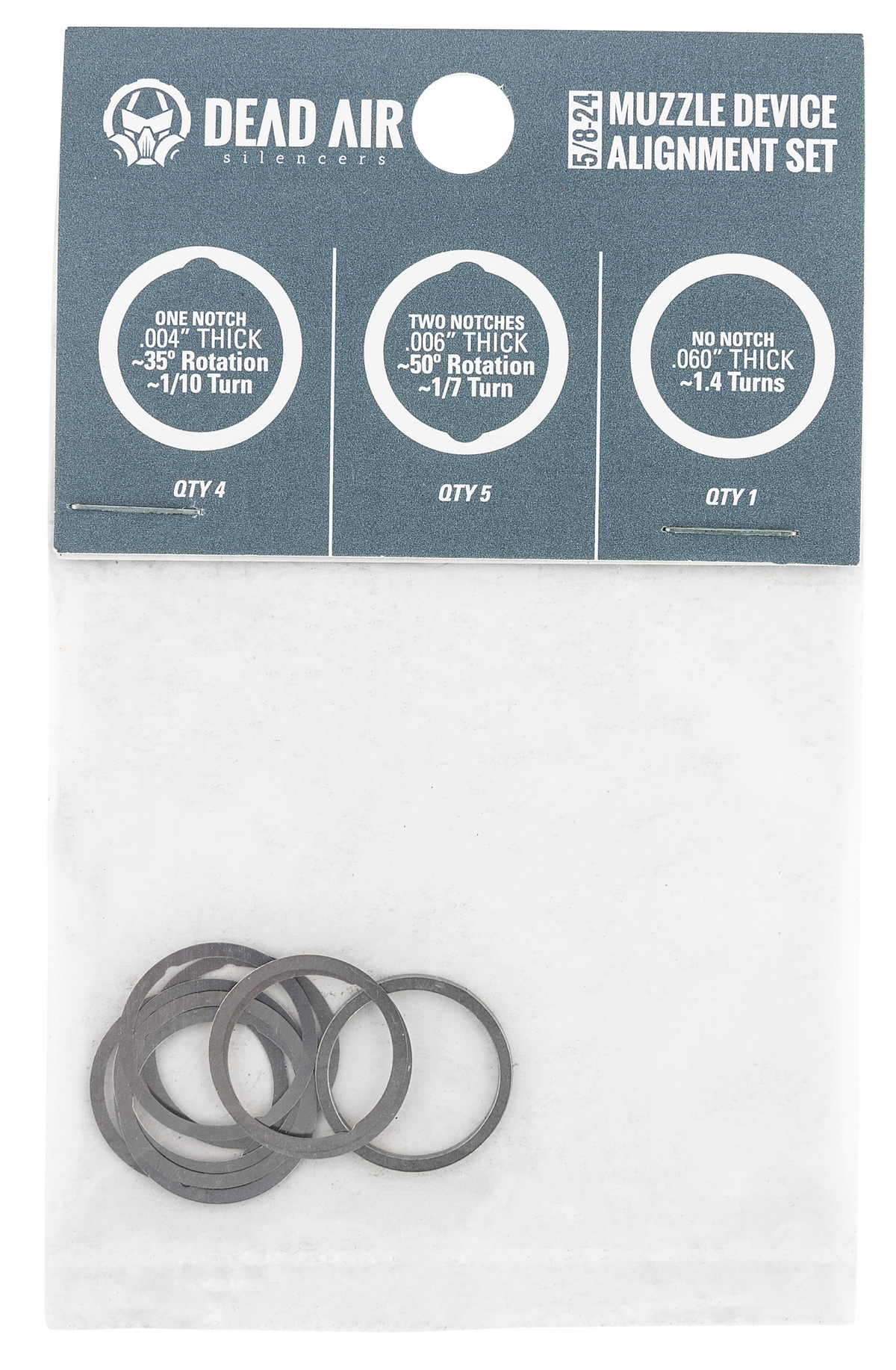 Dead Air DA002 Shim Kit 5/8x24 - (.004", .006", .060") - Stainless Steel — view 2
