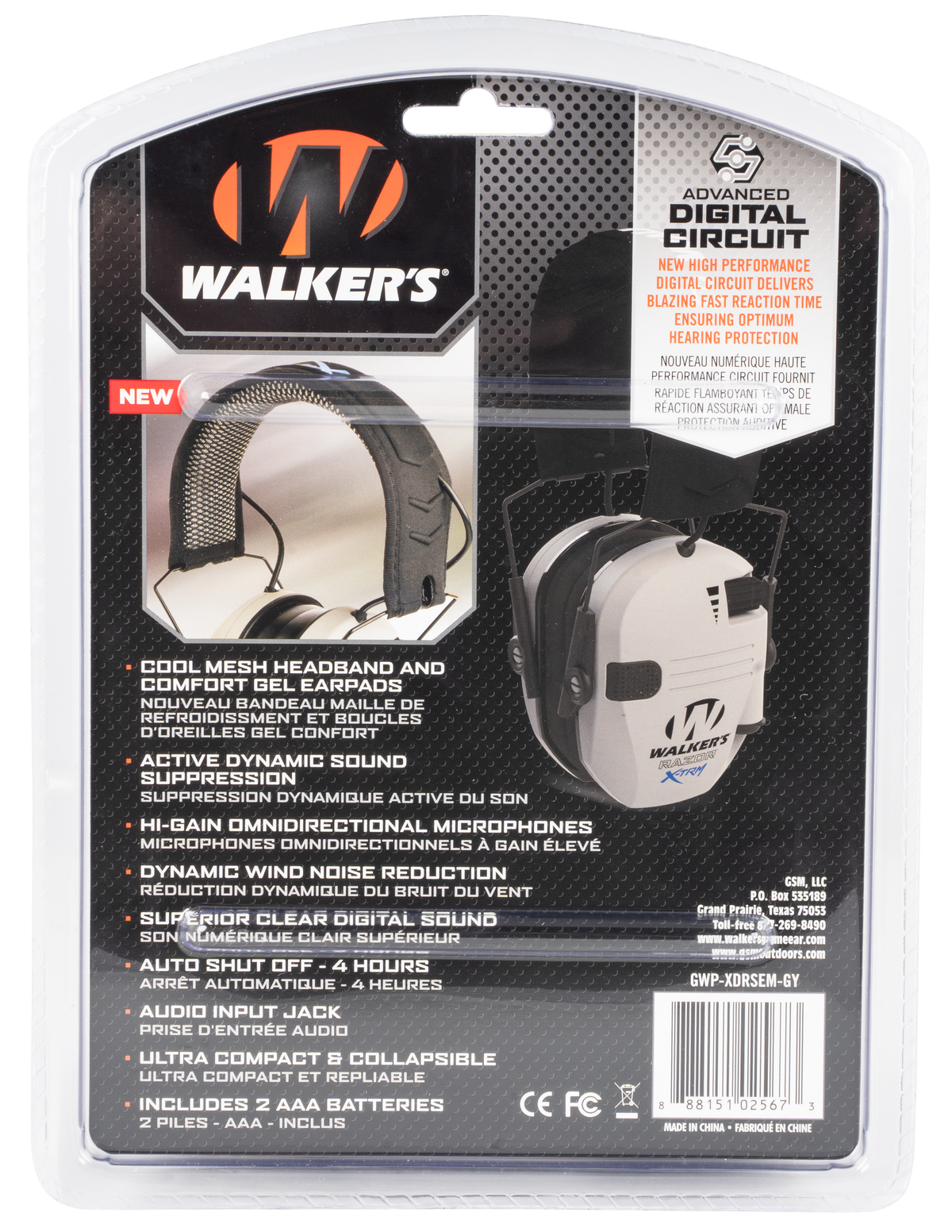 Walkers Game Ear Razor X-TRM Digital Electronic Muff 21 dB Over the Head Gray/Black Polymer — view 2