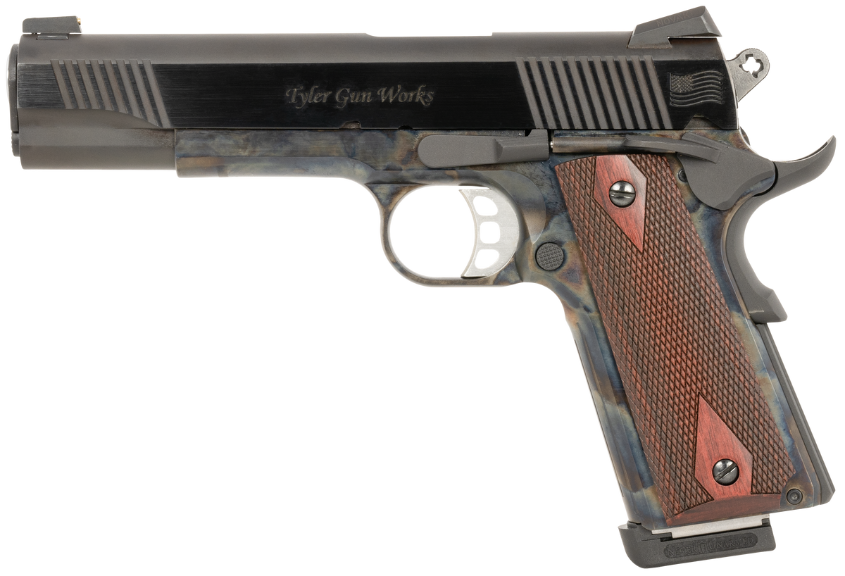 Tyler Gun Works Custom 1911 Government 45 ACP 5" 7+1 Semi-Auto Pistol - Color Case Frame / Blued Serrated Slide — view 2