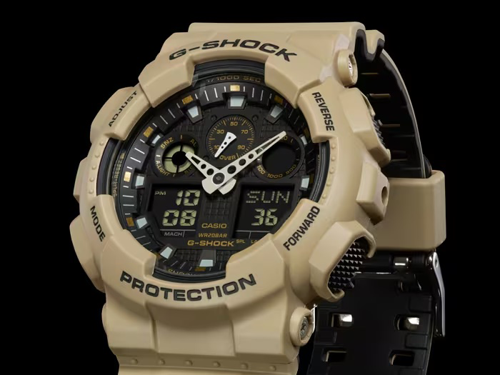 G-Shock GA100L-8A Tactical Brown Analog/Digital Watch 200M Stainless Steel Bezel — view 2