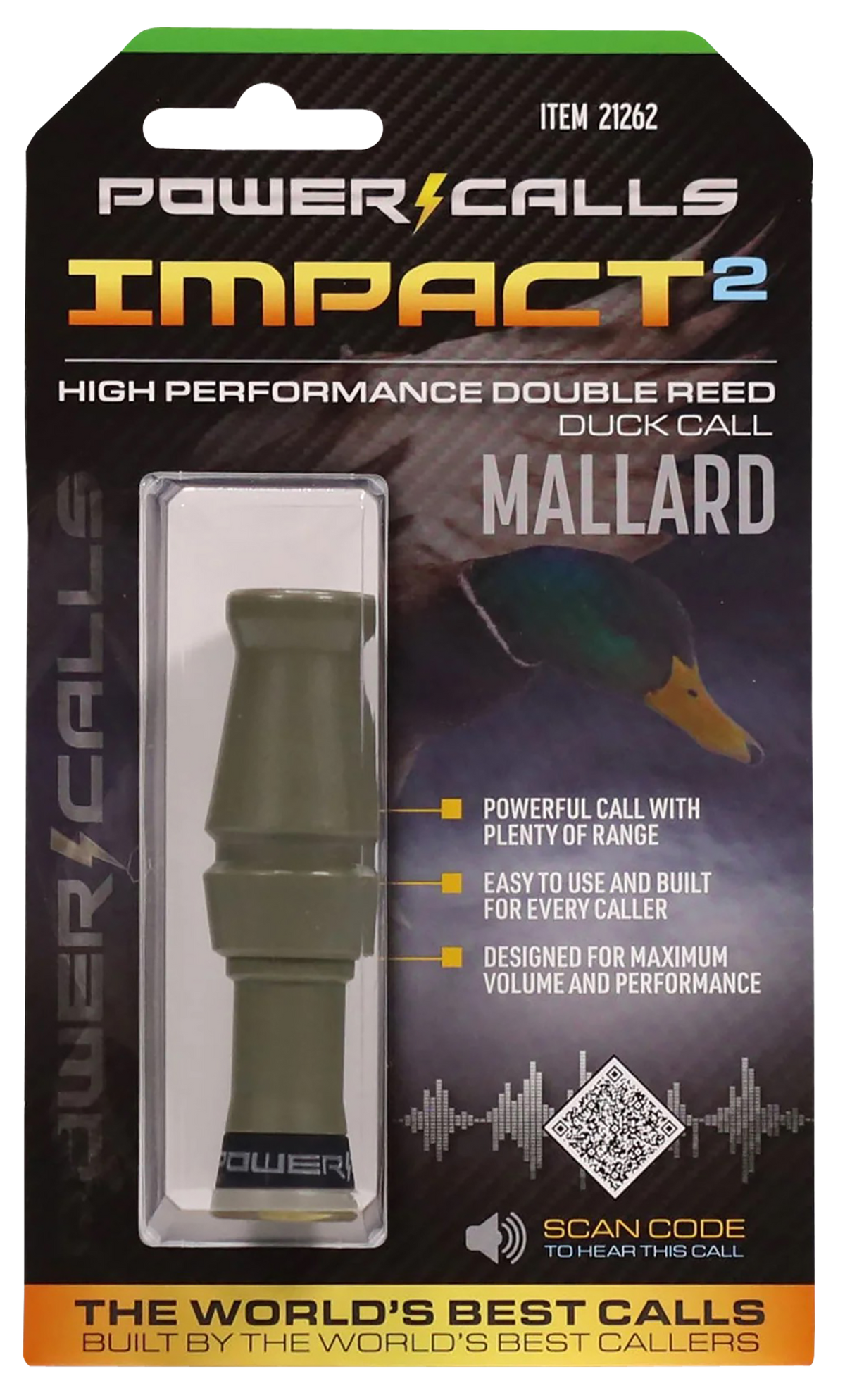Power Calls Impact2 Open Call Double Reed Mallard Duck Call - OD Green Polycarbonate/Acrylic — view 2