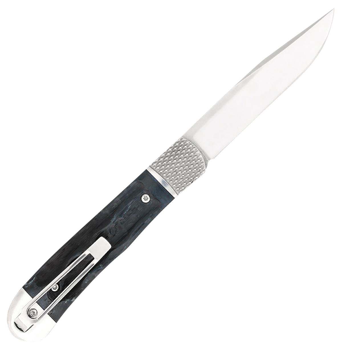 CobraTec Knives Trapper Hidden Release 3.12" OTS Drop Point Plain D2 Steel Satin Blade Black Bone Scales — view 2