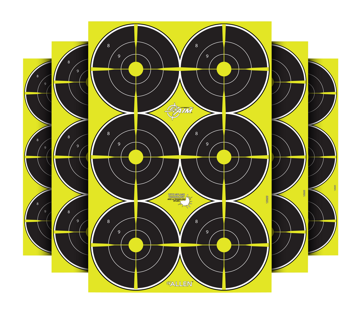 EZ-Aim 15355 Splash Reactive Bullseye Hanging Paper Target 12" x 18" Black/Yellow 8 Pack — view 2