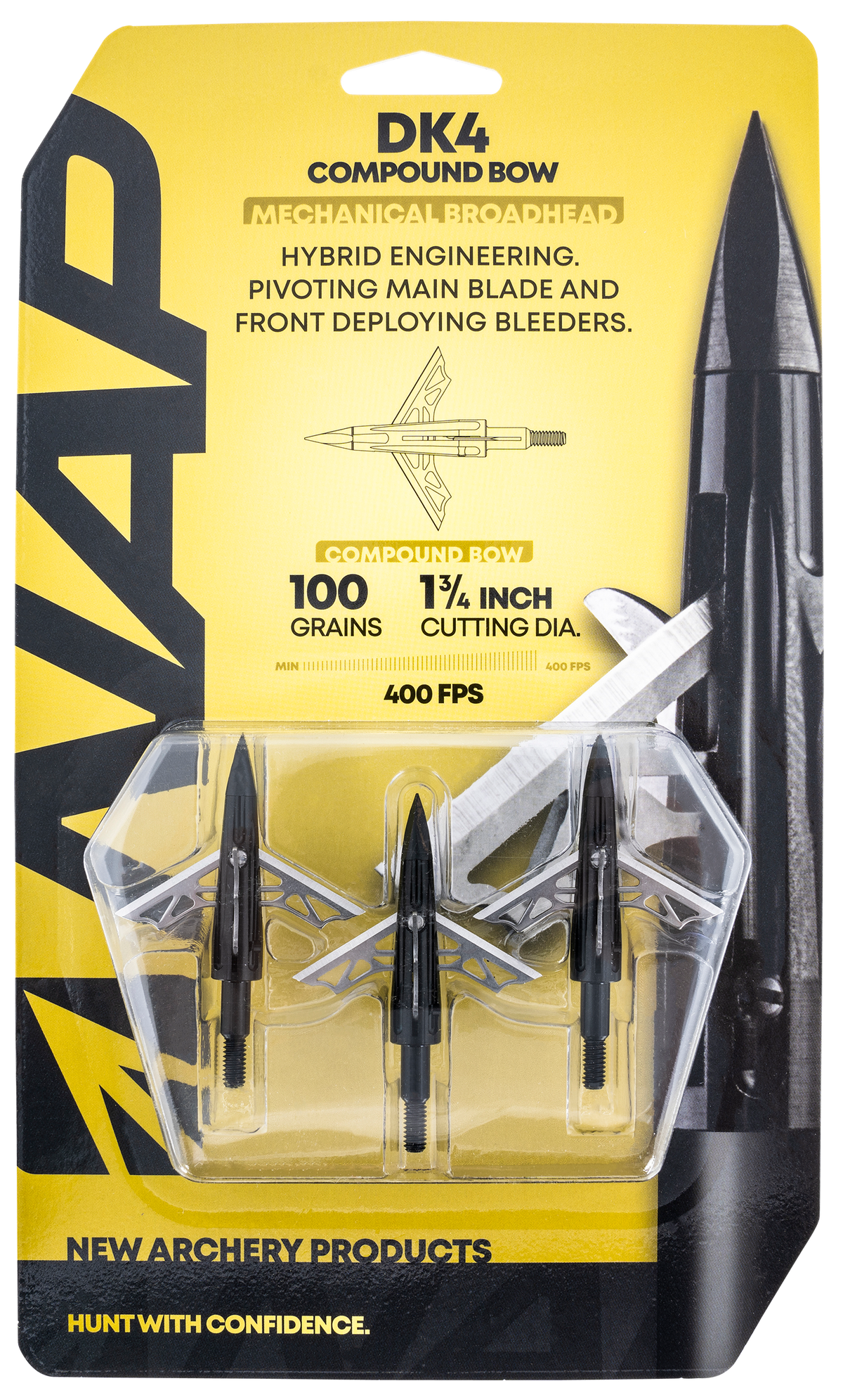 NAP DK4 Mechanical Broadhead 100gr 4-Blade 1-3/4 in Cut - 3 Pack — view 2