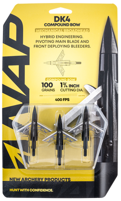 NAP DK4 Mechanical Broadhead 100gr 4-Blade 1-3/4 in Cut - 3 Pack — view 2