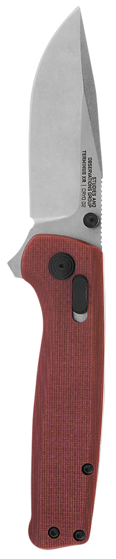 S.O.G Terminus XR 2.95" Folding Clip Point Plain Stonewashed D2 Steel Blade Crimson G10 Handle — view 2