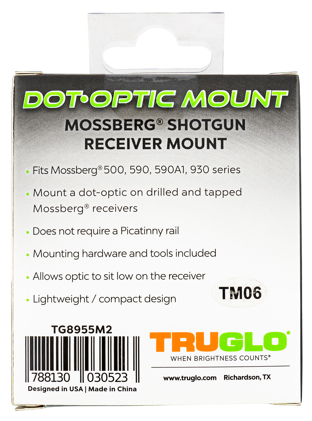 TruGlo Shotgun Receiver Mount Black Mossberg 500/590/590A1/930 Trijicon RMR Footprint — view 2