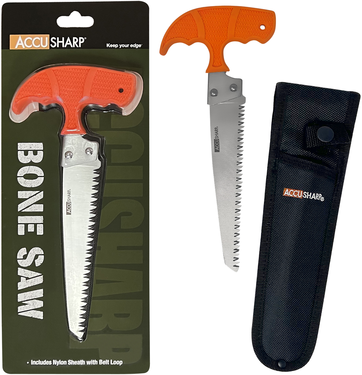 Accusharp 730C Bone Saw Fixed 6" Serrated 420 Stainless Steel Blaze Orange Handle — view 2