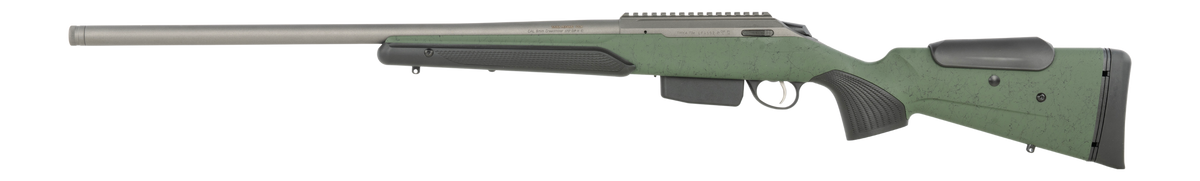 Tikka T3x Super Varmint 6mm Creedmoor 24" 5+1 Bolt-Action Rifle - Tungsten Cerakote, Green Modular Stock — view 2