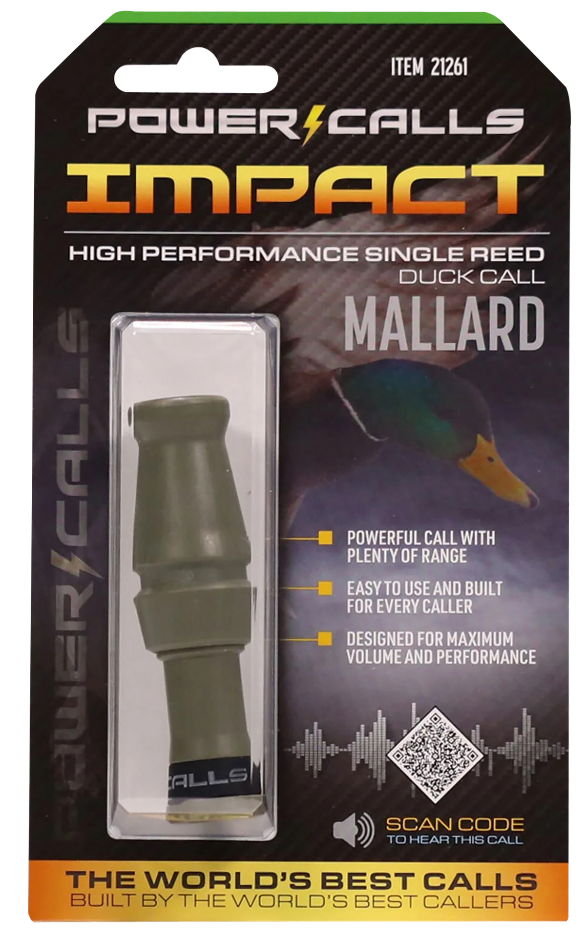 Power Calls Impact Open Call Single Reed Mallard Duck Call - OD Green — view 2