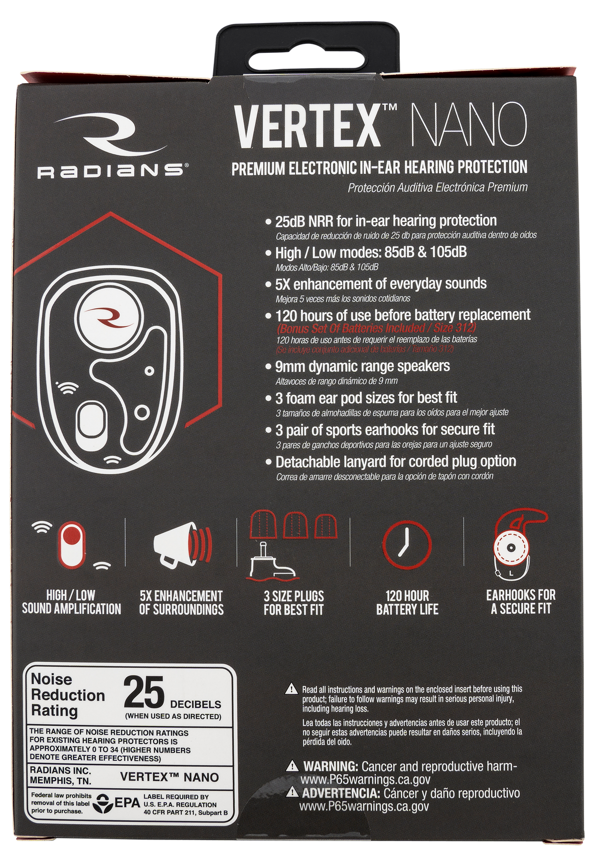 Radians Vertex Nano Wireless Electronic Earbuds 25 dB NRR In The Ear Tan - 1 Pair — view 2