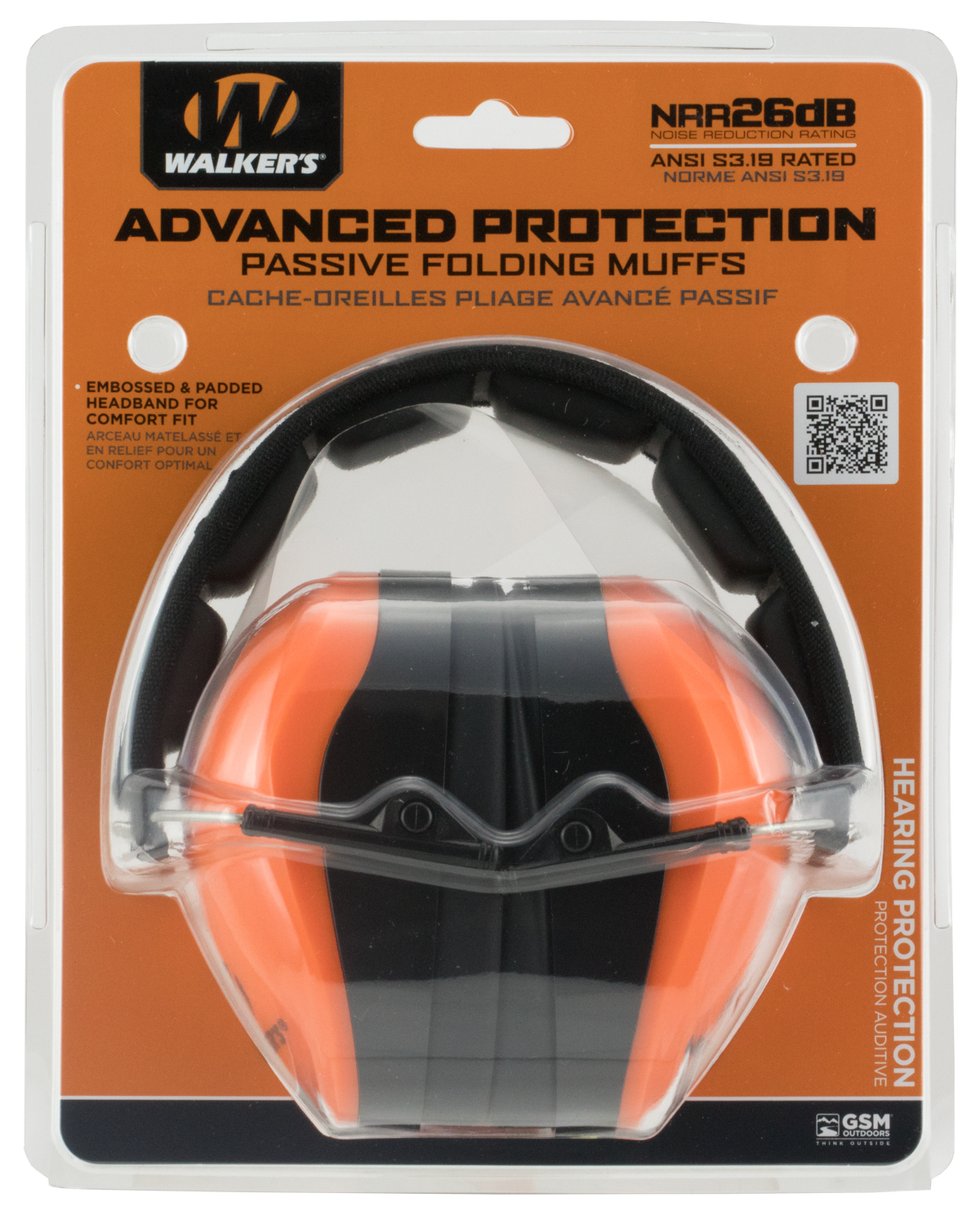 Walkers Game Ear Advanced Protection Passive Muff 26 dB Over the Head Blaze Orange/Black Polymer — view 2
