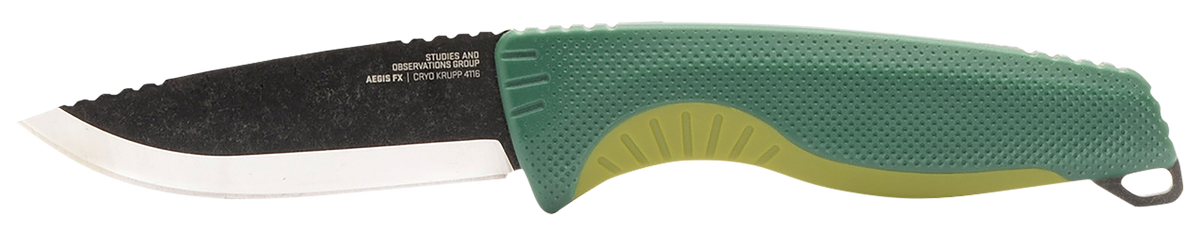 S.O.G Aegis AT 3.13" Folding Drop Point Part Serrated Black TiNi Cryo D2 Steel Blade OD Green GRN Handle — view 2