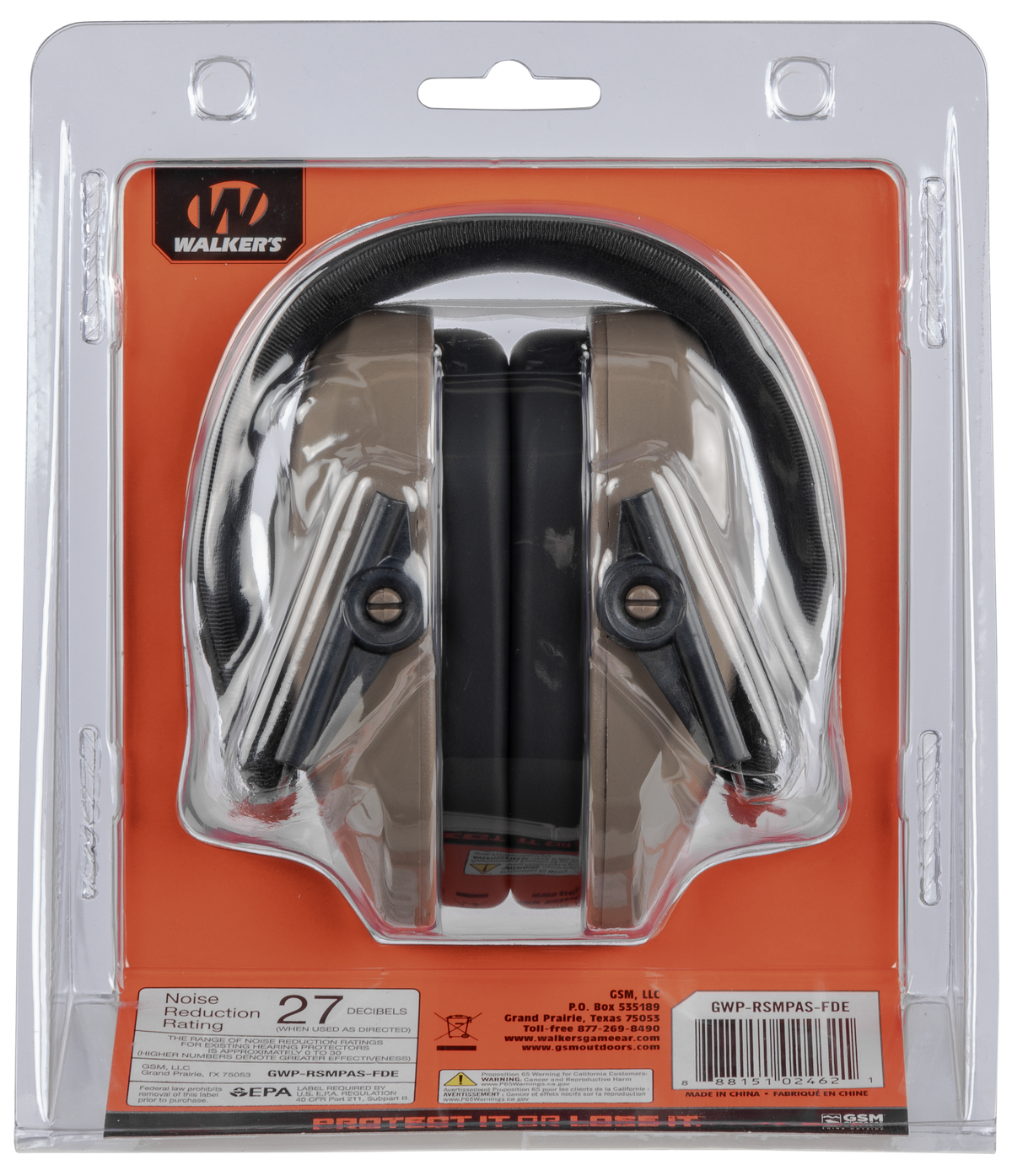 Walkers Game Ear Razor Slim Passive Muff 27 dB Over the Head Flat Dark Earth/Black Polymer — view 2