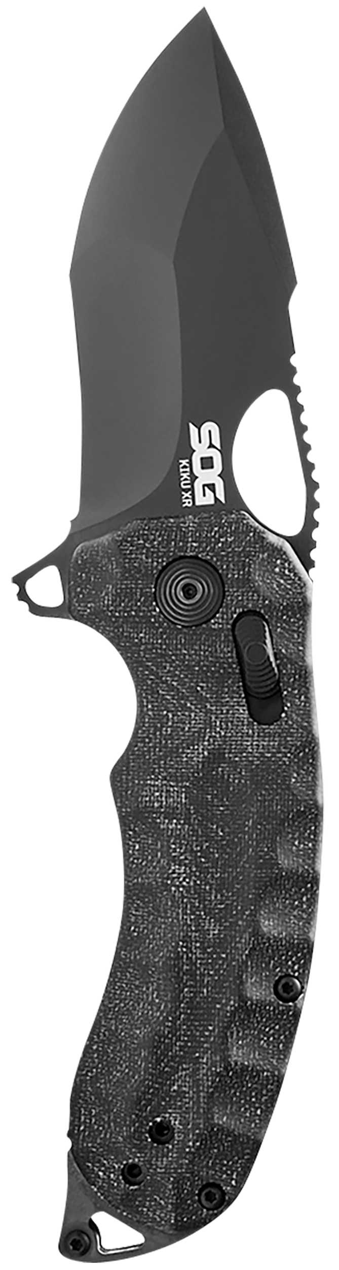 S.O.G Kiku XR 3.03" Tanto Plain Edge Satin CTS XHP Black Linen Micarta Folding Knife — view 2