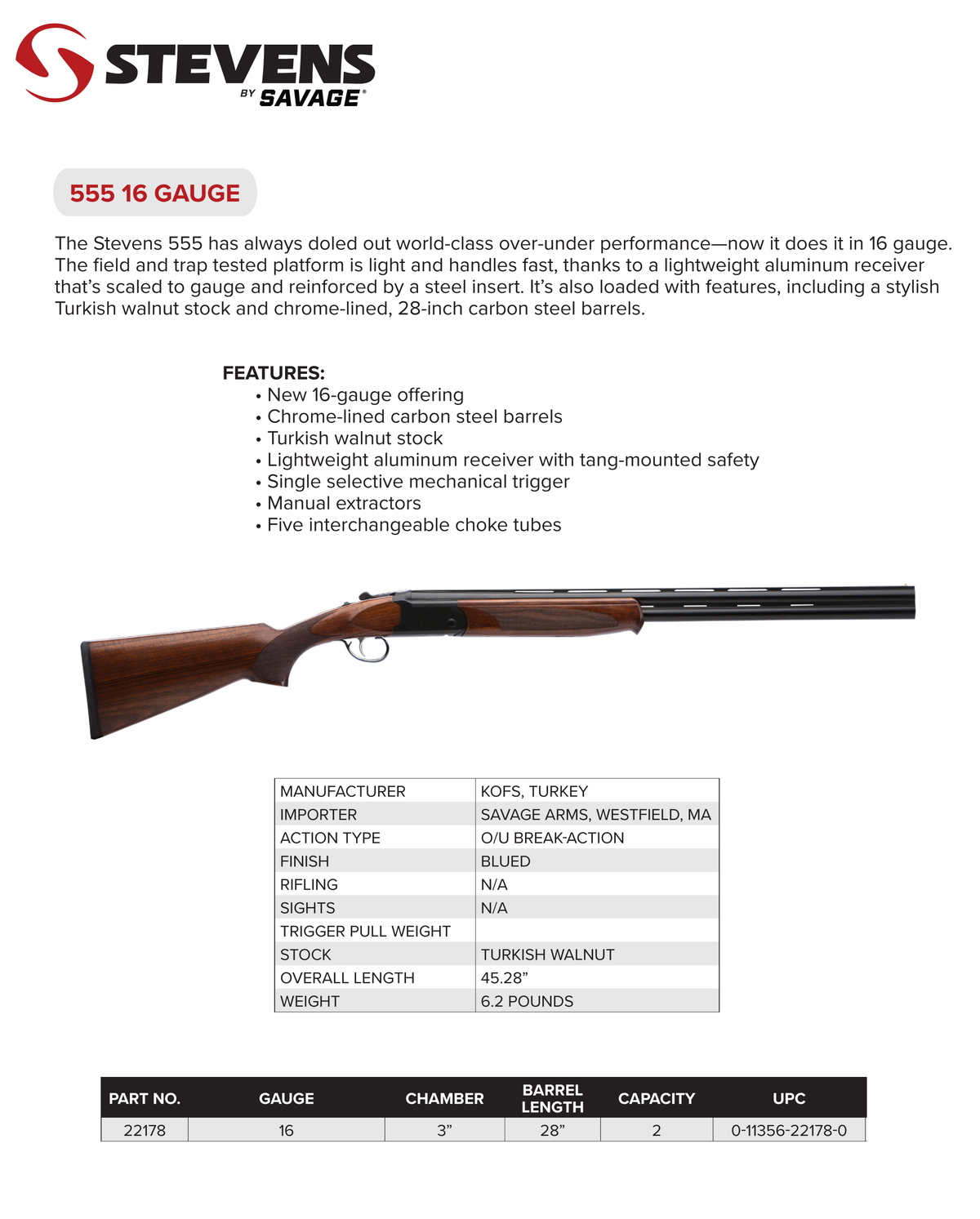Stevens 555 16 Gauge 28" 3" 2rd Over/Under Break-Open Shotgun — view 2