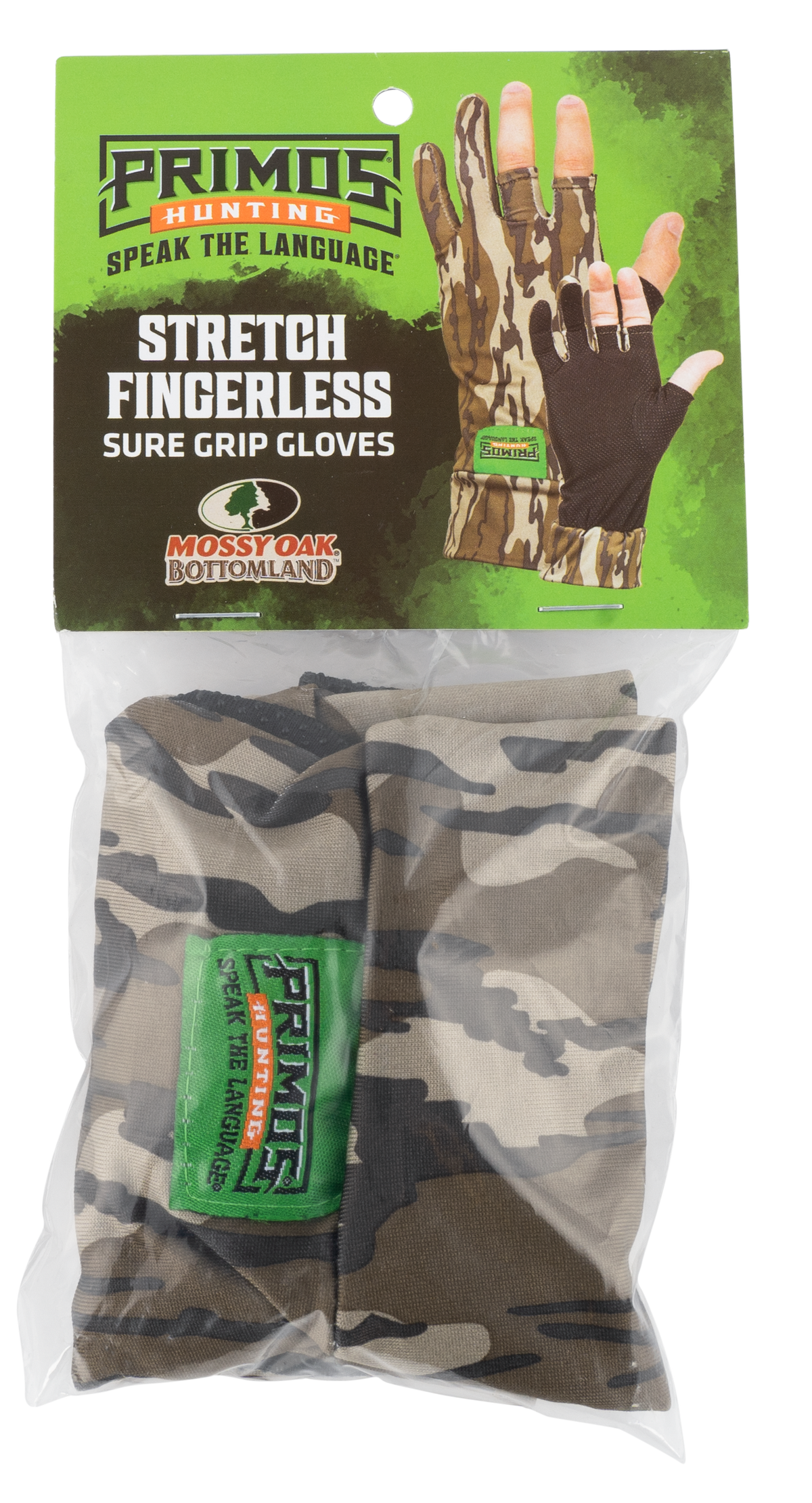 Primos Stretch Fit Mossy Oak Original BottomLand Fingerless Neoprene Gloves OSFA — view 2