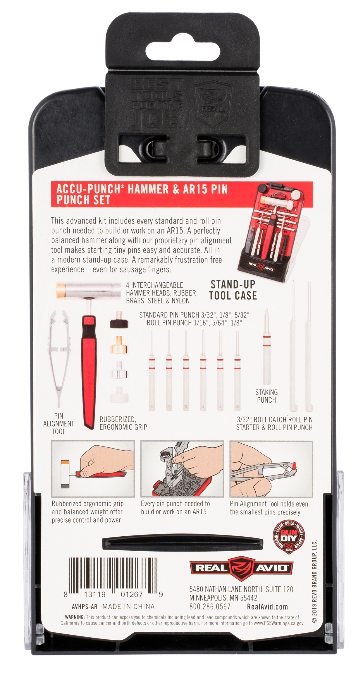 Real Avid Accu-Punch Hammer & AR-15 Pin Punch Set - Red Rubber Handle — view 2
